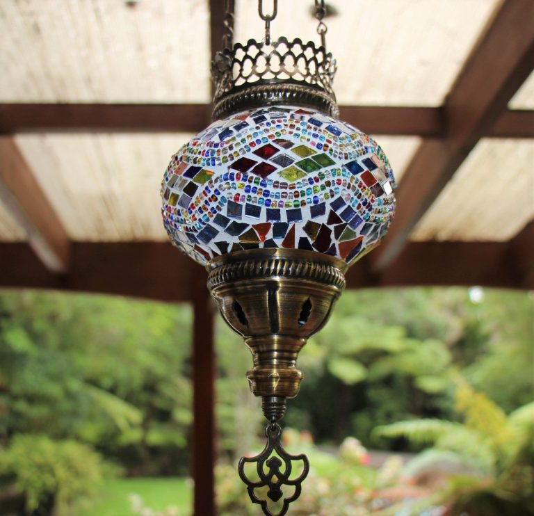 Turkish Mosaic Med Hanging Candle Lantern Mosaic 2 14cm Globe - Nirvana
