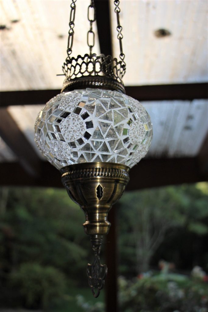 Turkish Mosaic Med Hanging Candle Lantern White 14cm Globe Nirvana