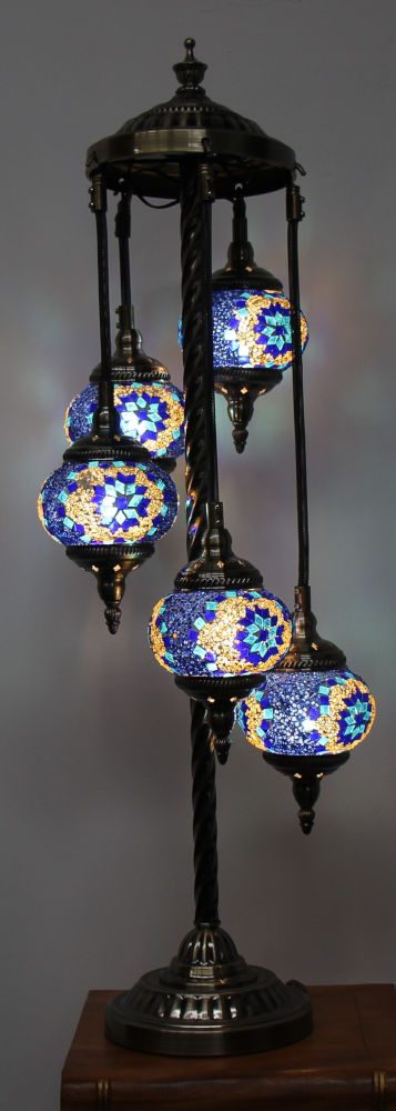 Turkish Mosaic Floor Lamp 5 Globe Blue