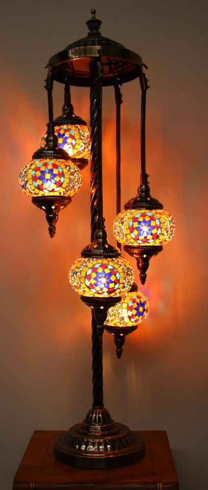 Turkish Mosaic Floor Lamp 5 Globe Flower Burst