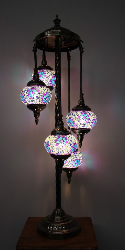 Turkish Mosaic Floor Lamp 5 Globe Purple Blue