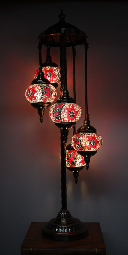 Turkish Mosaic Floor Lamp 5 globe Red