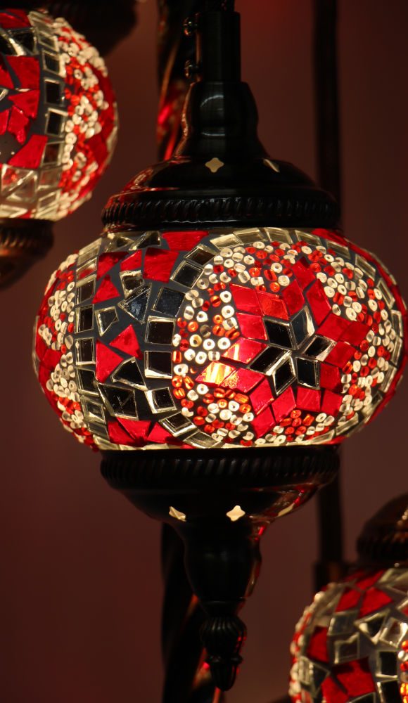 Turkish Mosaic Floor Lamp 5 globe Red