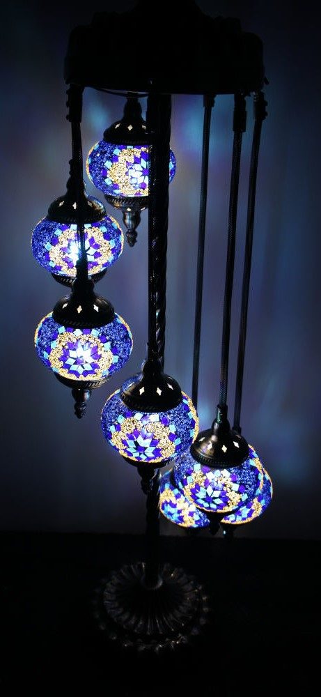 Turkish Mosaic Floor Lamp 7 Globe Blue