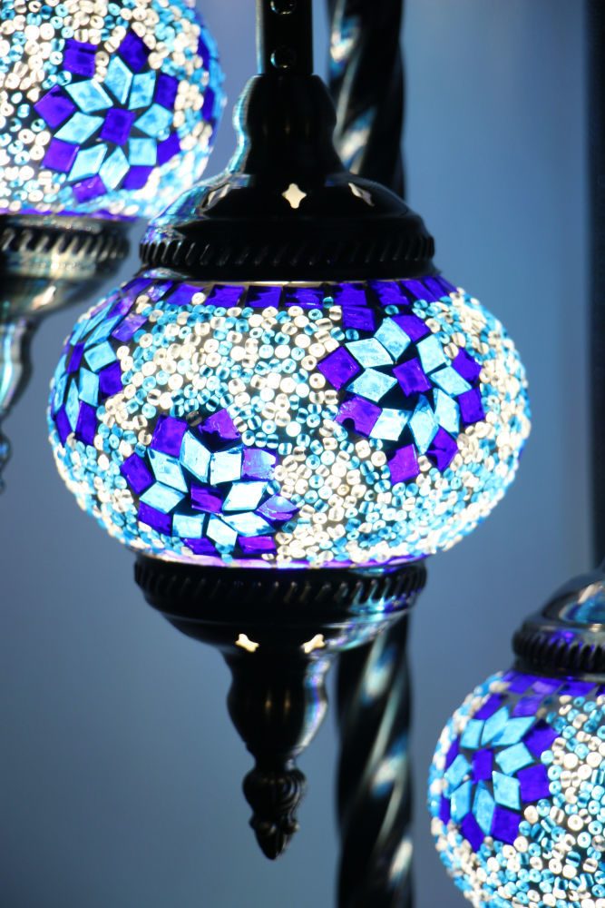 Turkish Mosaic Floor Lamp 7 Globe Purple Blue