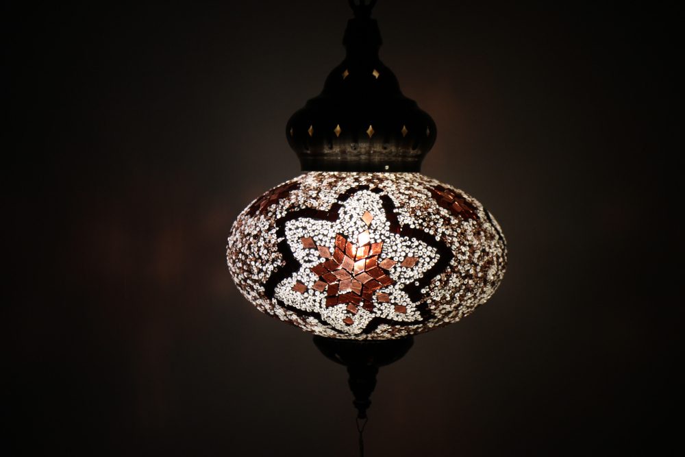 Turkish Mosaic Hanging Lamp Large Brown, Large Turkish Hanging Lamp