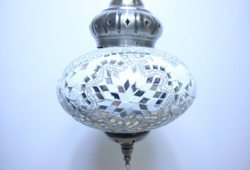 Turkish Mosaic Hanging Lamp Large White, Large Turkish Hanging Lamp