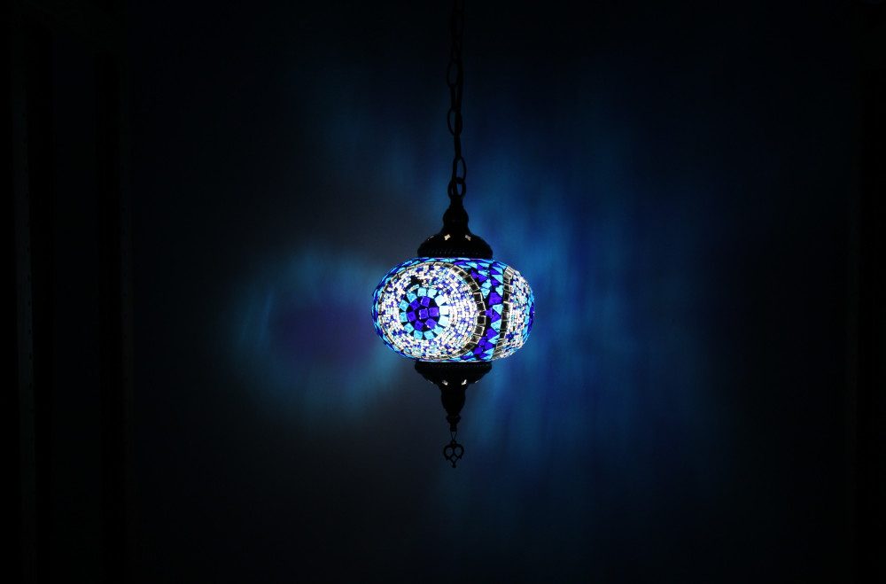 Turkish Mosaic Hanging Lamp Medium Blue Nirvana - Turkish Ceiling Lamp Shades