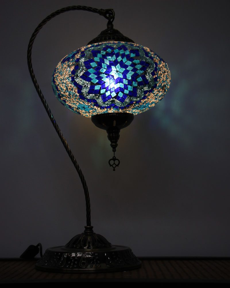 Turkish Mosaic Swan Table Lamp Large Blue