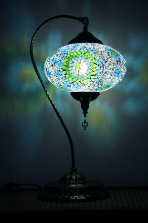 Turkish Mosaic Swan Table Lamp Large Green Blue