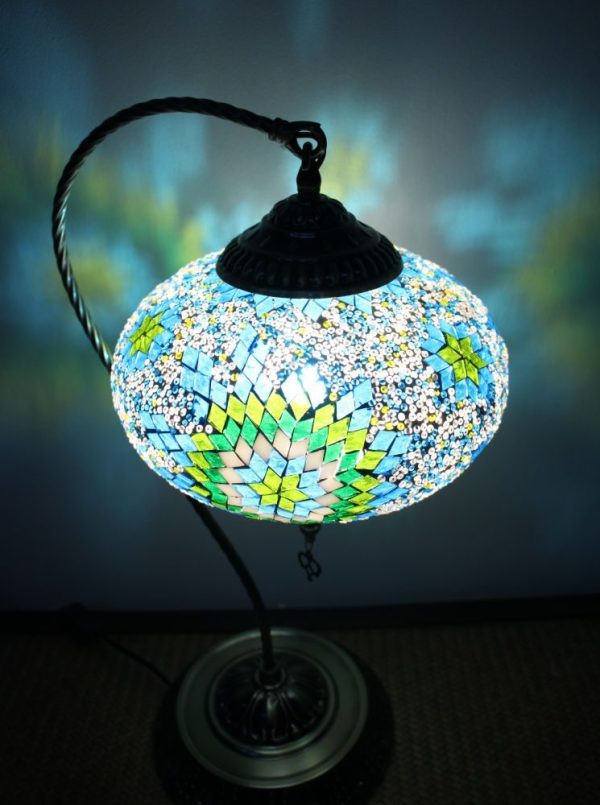 Turkish Mosaic Swan Table Lamp Large Green Blue