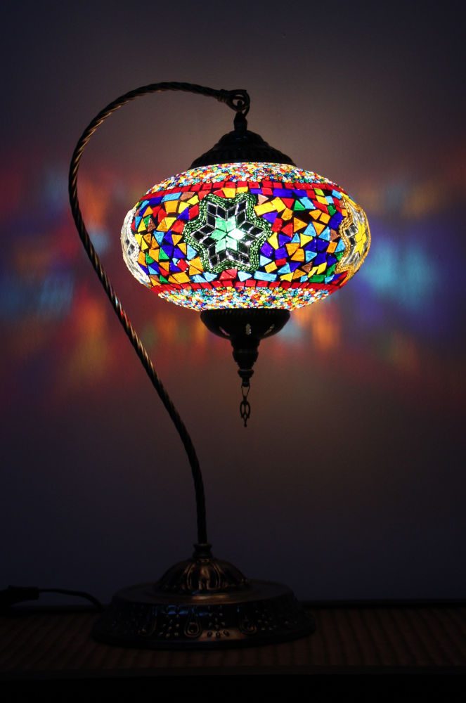 Turkish Mosaic Swan Table Lamp Large Mosaic Twinkling Stars