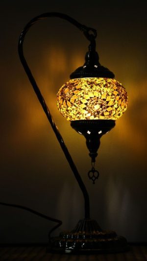 Turkish Mosaic Swan Table Lamp YellowGold