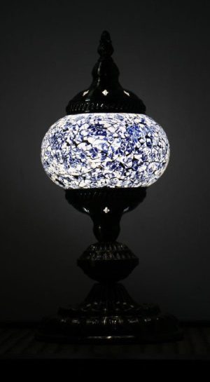 Turkish Mosaic Table Lamp Small Cracked Blue
