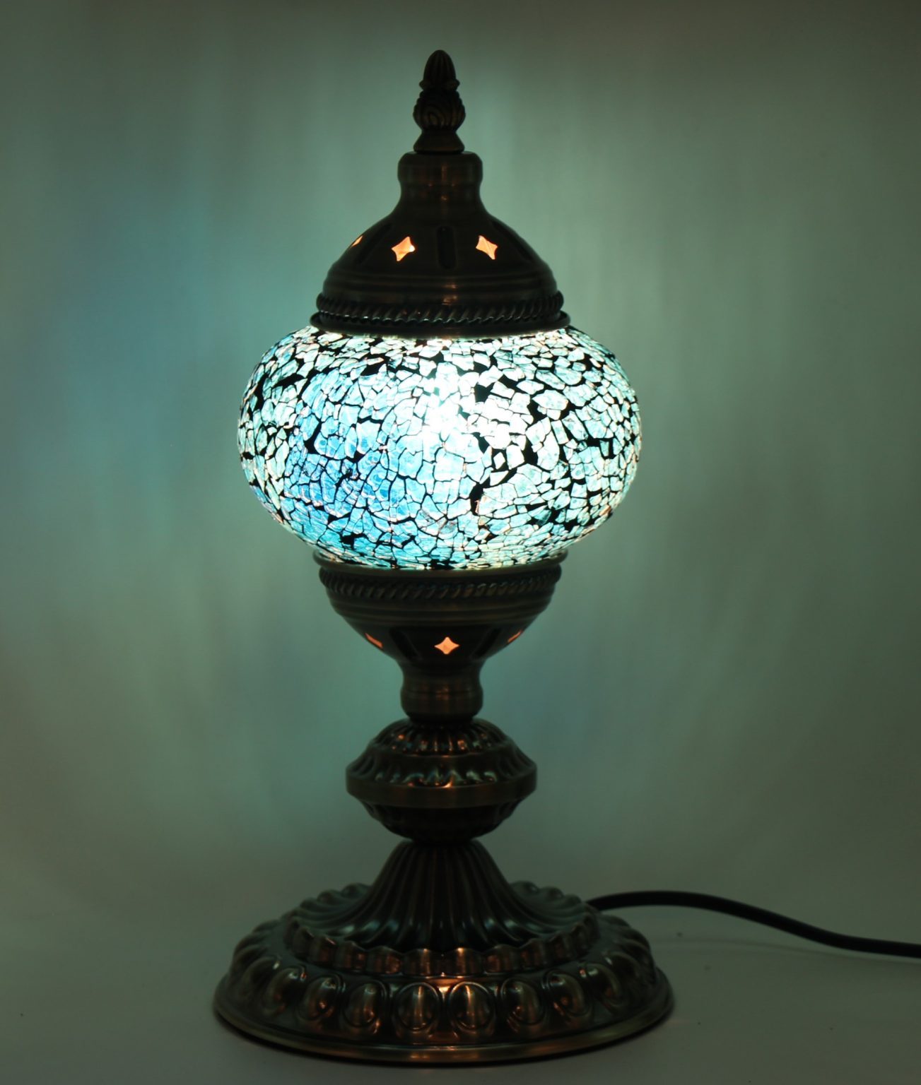 Turkish Mosaic Table Lamp Cracked Teal With Large Elegant Base - 33cm ...