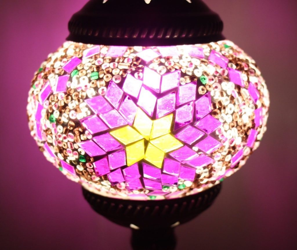 Turkish Mosaic Table Lamp Purple With Large Elegant Base 33cm Nirvana