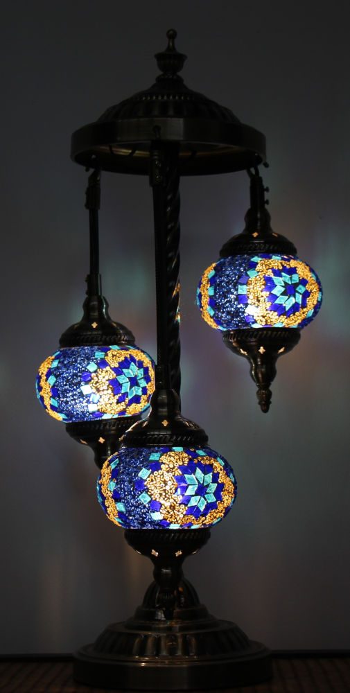 Turkish Mosaic Floor Lamp 3 Globe Blue
