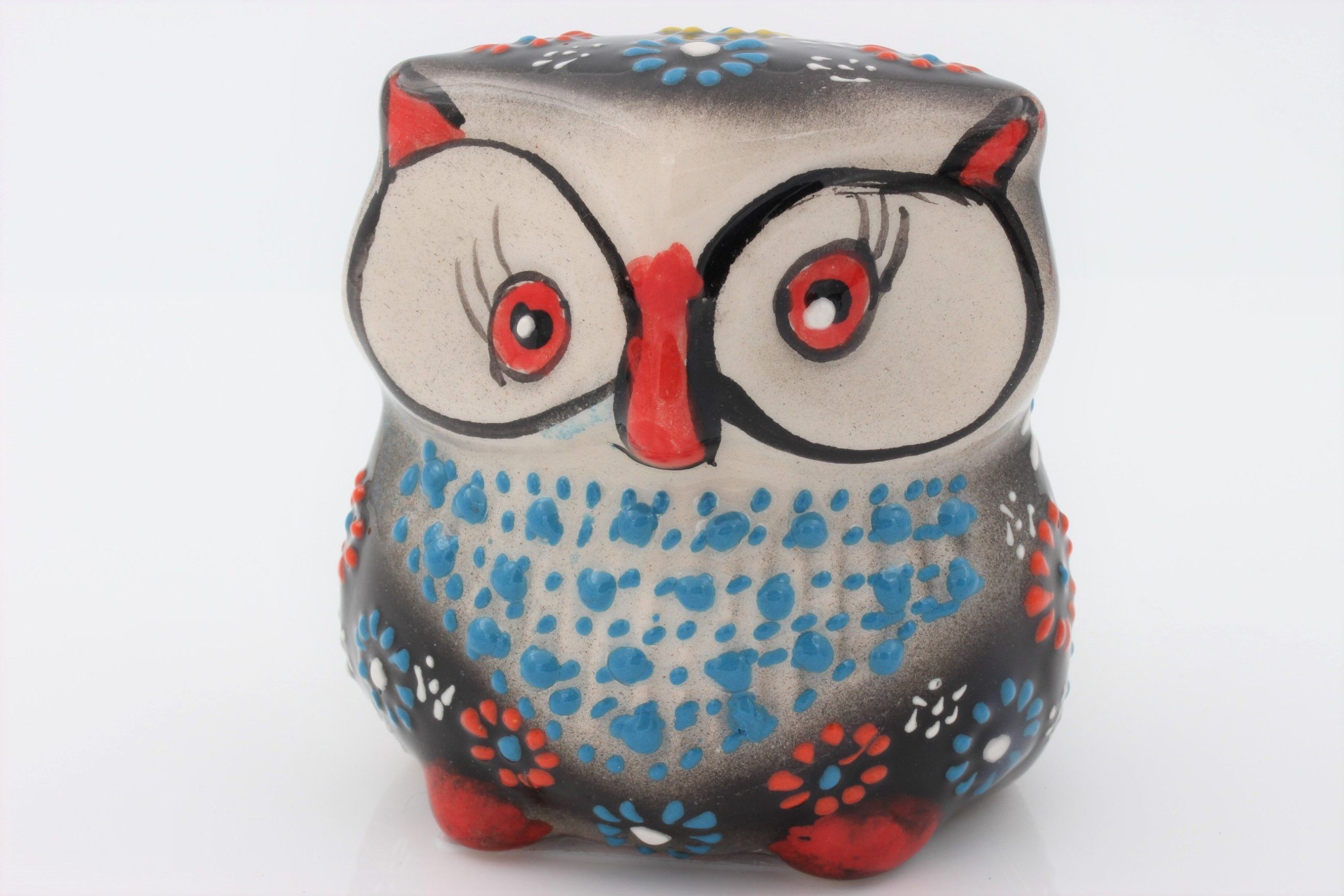 Hand Painted Colourful Ceramic Owl Set Of Three Nirvana   Turkishceramicowlsetredblue3 