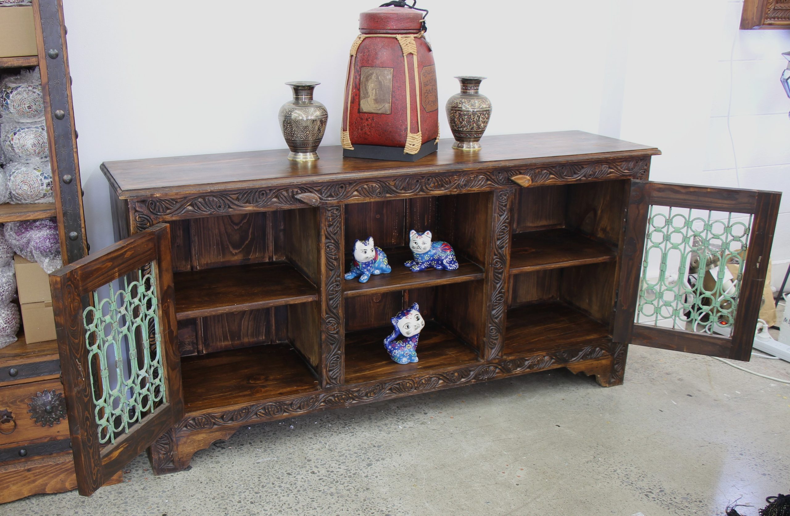 entertainmebt unit with antique Metal Grill doors 1