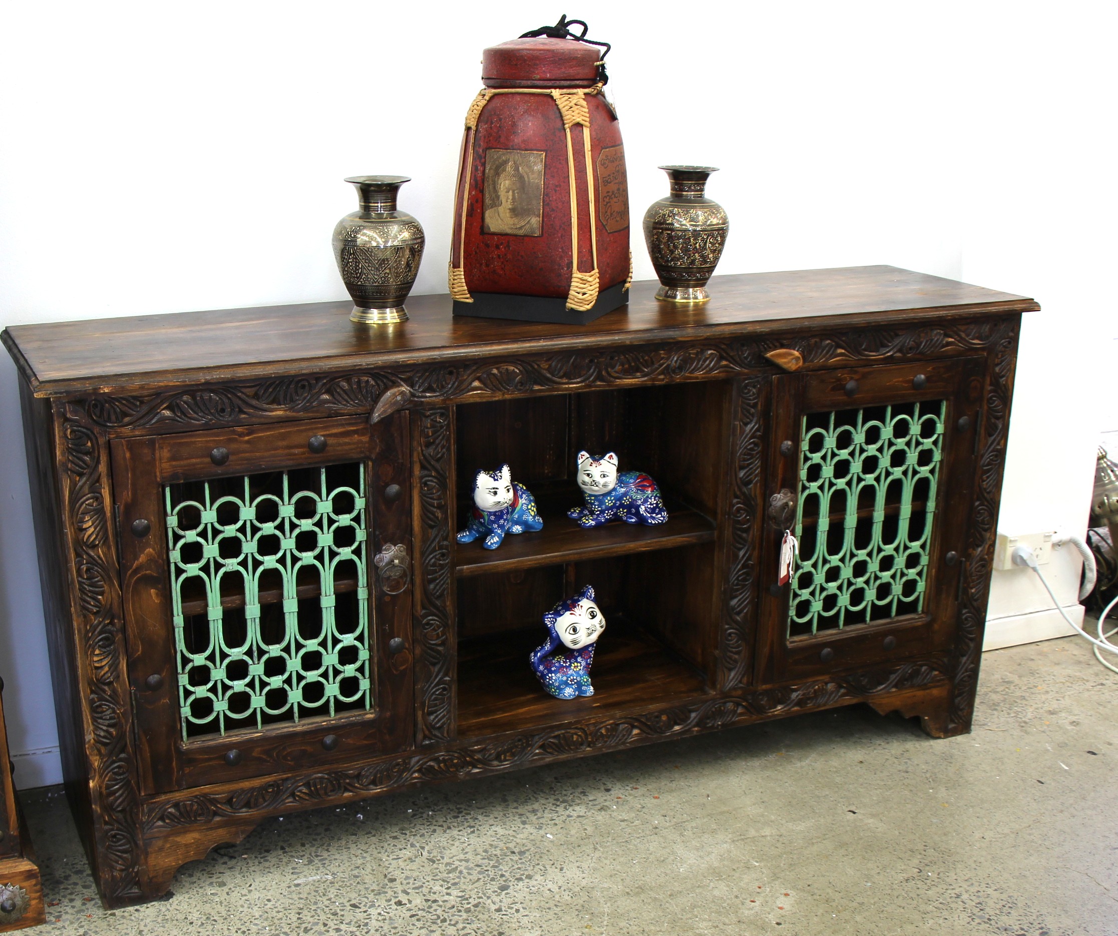 entertainmebt unit with antique Metal Grill doors