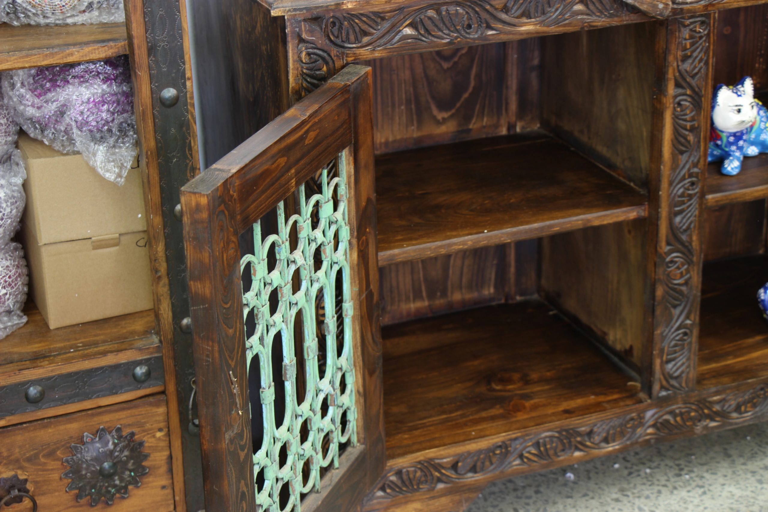 entertainment unit with antique Metal Grill doors 2