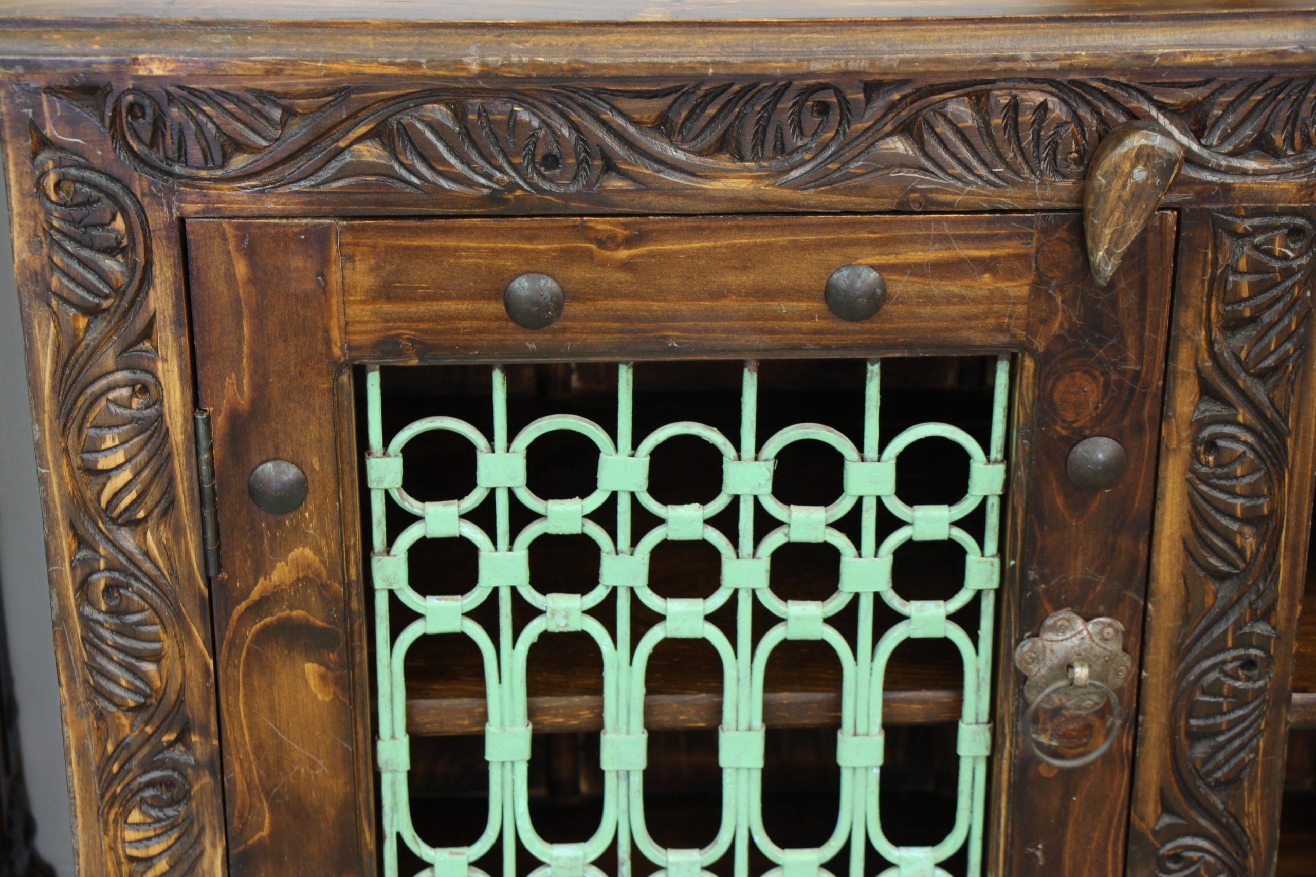 entertainment unit with antique Metal Grill doors 3