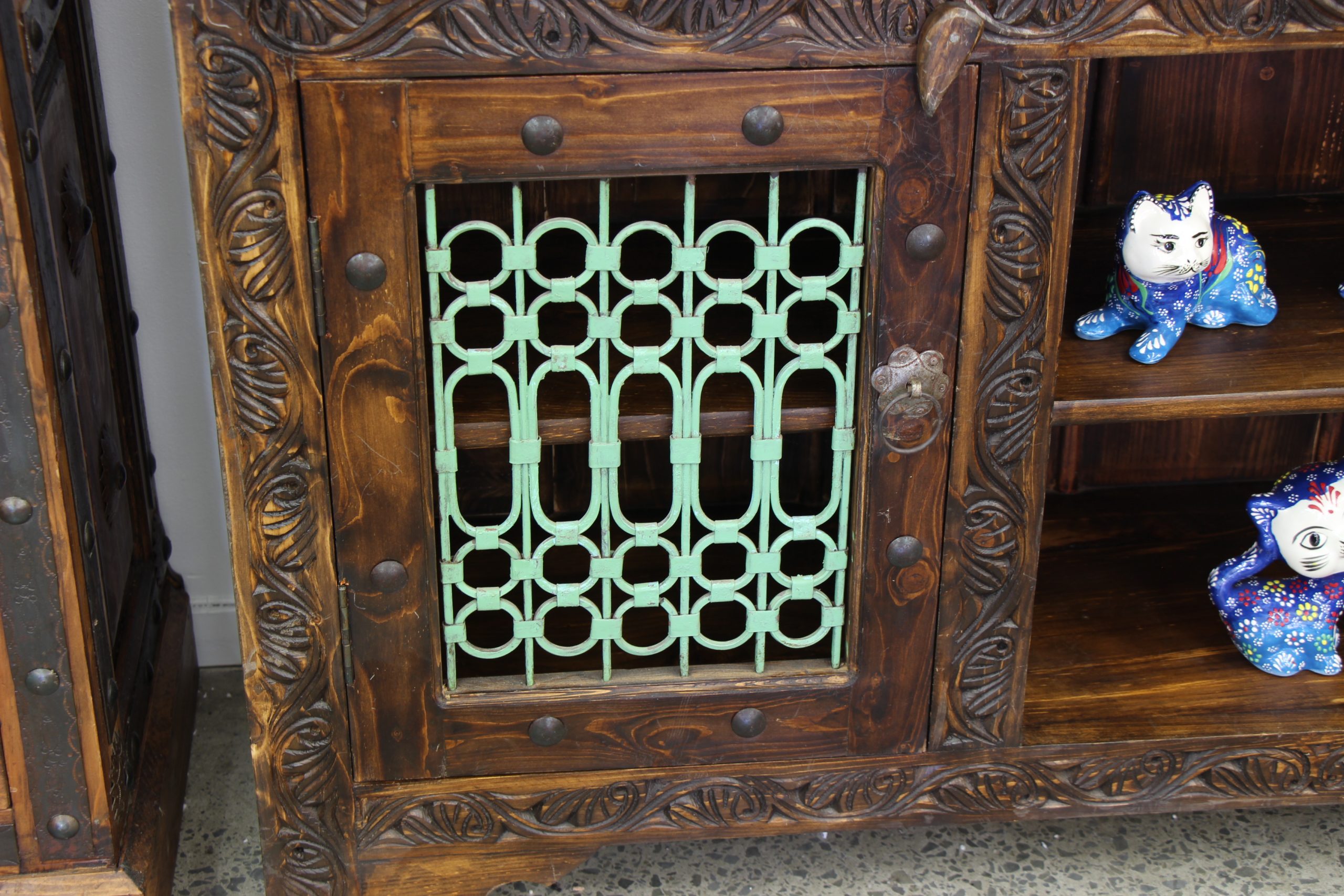 entertainment unit with antique Metal Grill doors 4